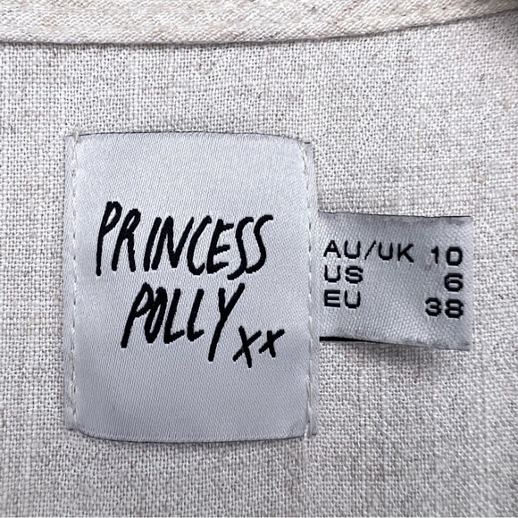 Princess Polly Tie Front Beige Tan Linen Romper Size 6 - Picture 11 of 16